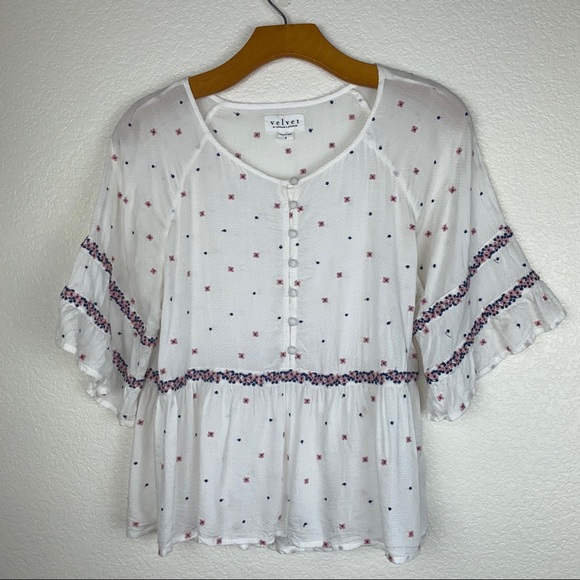 Anthro Velvet Graham Spencer Embroidered Ditzy Floral Babydoll Blouse Top - Picture 5 of 14
